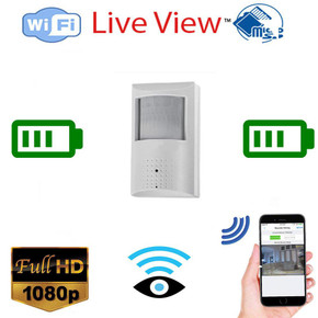 Alarm System Motion Sensor WiFi Surveillance Camera with SD Card Recorder and Wireless Streaming Video, showing a motion detector with WiFi and remote viewing via smartphone.
