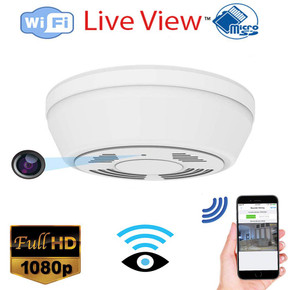 Fuvision Battery Powered Dummy Smoke Detector WiFi Night Vision Security Camera, bottom view with lens, motion activated, remote internet access, 180 days battery life, SD card slot, home security surveillance. Fuvision Battery Powered Dummy Smoke Detector WiFi Night Vision Security Camera, bottom view with lens, motion activated, remote internet access, 180 days battery life, SD card slot, home security surveillance.