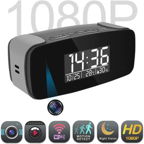 Alarm Clock with Cloud Recording Camera HD 1080P, Wi-Fi Live Streaming Video Recorder Wireless IP Surveillance Camera for Indoor Security Use