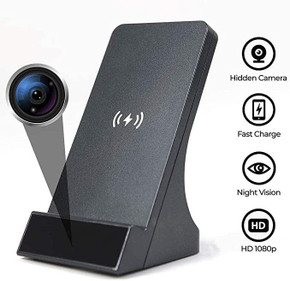 Gio Enteprises Fast Wireless Charger Surveillance Camera With Night Vision, sleek wireless charging station with hidden camera and night vision capabilities.