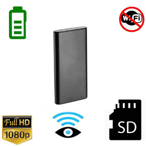 Gio Enterprises Power Bank Security Camera, HD 1080P Mini Video Recorder Baby Monitor with Night Vision, Black Unit, No WiFi, SD Card Slot, Full HD 1080p