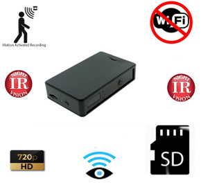 Black Box Low-Light Infrared Sensor Security Camera with Active PIR, compact black security camera for home or office surveillance with night vision and motion-activated recording features.