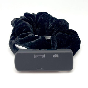 Kjb Security Hair Tie Voice Recorder, black hair tie with built-in voice recording device and control button.