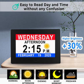 Large Display Clock with 4K UHD Live Streaming Hidden Camera + SD Card Recording, digital clock showing date, time, weather icons, and with features for day and night visibility.