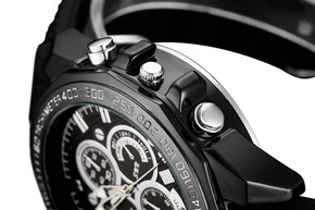 1080P HD Watch Camera Security Camera with Motion Detection, Night Vision, Built-in Storage 32G-Audio, close-up of a black smartwatch with a camera feature on the side.