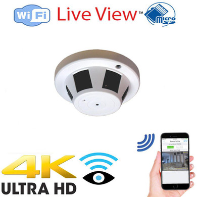 Csc electronics Hard Wired Dummy Smoke Detector WiFi Security Camera With DVR with Night Vision Available, featuring 4K Ultra HD resolution and live view on smartphone.
