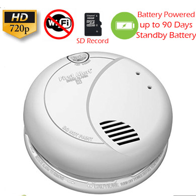 Battery Powered Smoke Detector Surveillance Camera (Non-Wi-Fi, Battery Powered