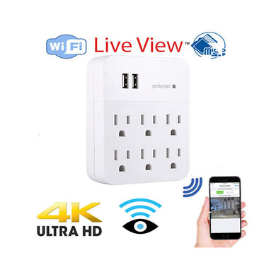 UHD 4k WiFI P2P Outlet Tap USB Charging Station Security Camera Includes a 128 Gig Sd Card W/ Live View WiFi + Dvr