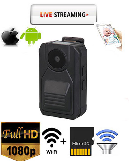 This body worn camera comes equipped with the smallest 5MP pin-hole camera and records in 1080P HD video. With Wi-Fi built in, using the APP you can stream live video feed from your smart phone or tablet.
