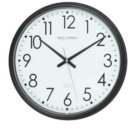 Atlantic Electronics HD Wireless 4G Wall Clock Spy Camera, a sleek round wall clock with a black frame and white face showing time in black numbers and hands.