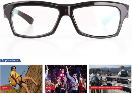Atlantic Electronics Sport Eye Glasses Camera With Full 1080P HD Camera And Loop Recording, black sports glasses with built-in camera and clear lenses.