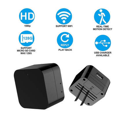 HD 1080P WiFi Dual USB Wall Outlet Mini Camera Surveillance +32G Micro SD  Card