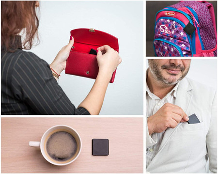 Gio Enterprises Slimmest Voice Activated Recorder with 145 Hours Recording Capacity, MP3 Records, 24 Hours Battery Time, Metal Case, shown being stored in a wallet, clipped on a shirt, placed on a coffee table, and with backpacks.