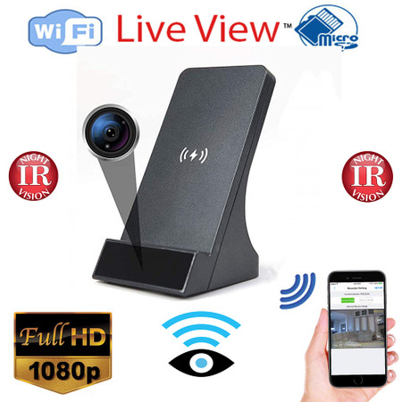 Phone Charger with Qi-Certificated Fast Wireless Charger Spy-Hidden Camera with Night Vision