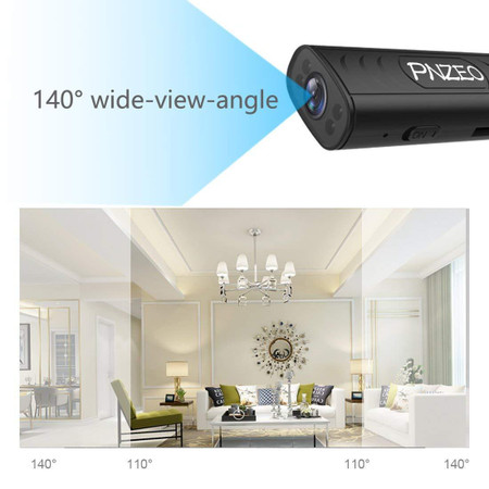 Gio Enterprises 1080P HD Wireless WiFi Remote Monitor Camera IP with Night Vision - Video Recorder Motion-Detection, showcasing the camera's 140-degree wide-view angle and an interior living room scene.