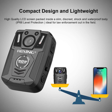 Custom Wifi Body Worn Camera, compact and lightweight with a 2-inch display, 1080p Full HD resolution, 64GB memory, and audio recording capabilities.