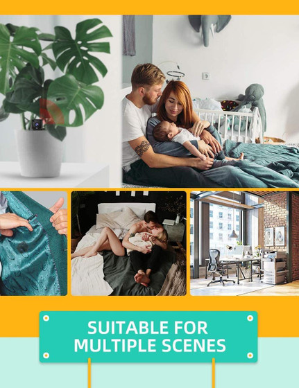 Custom Wifi Mini Camera, WiFi Wireless Security Camera, 1080P HD Small Home Security Camera with Night Vision, Motion Detection, Rechargeable - installed on a wall capturing indoor home scenes.