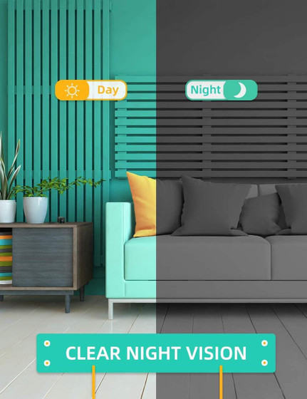 Custom Wifi Mini Camera, wireless security camera with 1080P HD night vision, motion detection, rechargeable, showing day and night mode for home security.