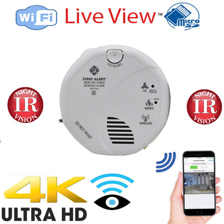 4K UHD Wi-Fi Hardwired Smoke Detector Security Camera With Night Vision