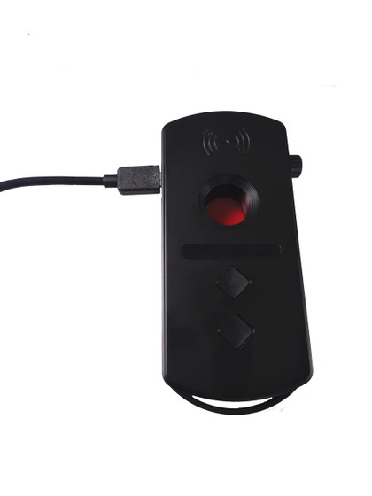 Mini Gadgets Wired and Wireless GSM Detector, black handheld device with a sensor, display, and control buttons for detecting GSM signals.