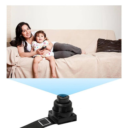 1080P HD Duel Band 2.5 and 5.85 GHz WiFi Camera Module with Live Streaming Audio and Video, 1500Ma Battery, capturing a woman and a child watching a mobile device on a sofa.