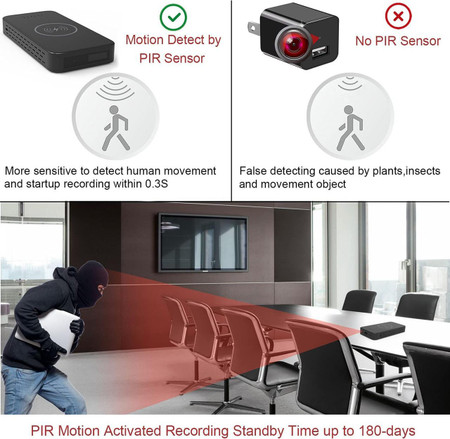 2K HD Power Bank Charger Security Camera, PIR Motion Activated Recording for Home Security - (No WiFi), with motion detect feature and standby time up to 180-days