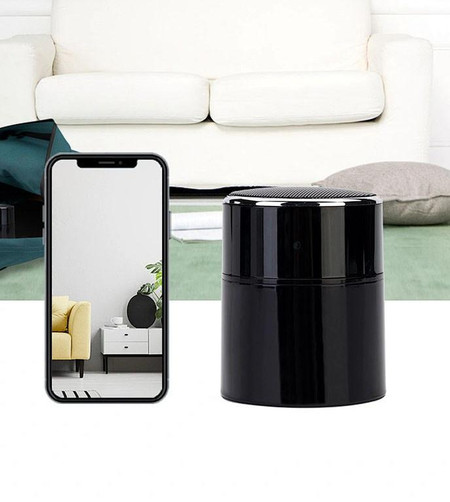 1080P HD Bluetooth Speaker WiFi Hidden Security Camera, compact black speaker with built-in hidden camera and app connectivity for home security.