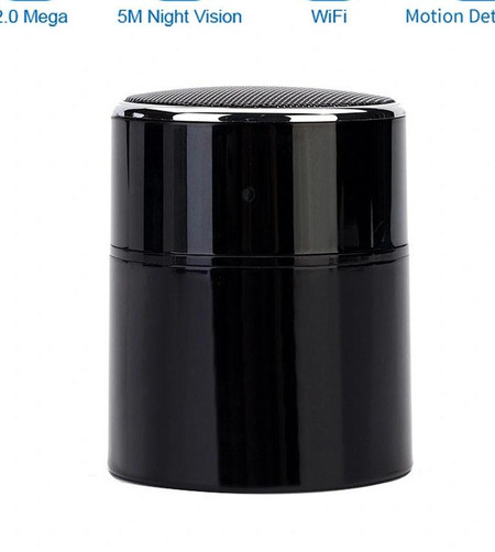 1080P HD Bluetooth Speaker WiFi Hidden Security Camera, sleek black wireless device with 2.4GHz and 5GHz WiFi connectivity and motion detection capabilities.