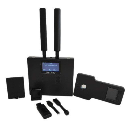 Kjb Security M1-Pro Near Field Receiver Detection Kit, complete security detection system with portable receiver, two antennas, and additional accessories.