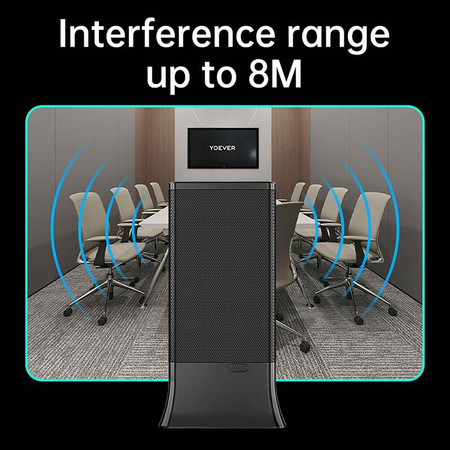 Kjb Security Tabletop Room Anti-Recorder, device with interference signal in a conference room setting.