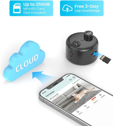 Long Time Standby Human Motion Portable Magnetic Mount Indoor Mini Camera, with cloud storage and smartphone monitoring features.