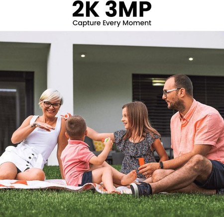 2K Solar Camera Outdoor Wireless-2.4Ghz WiFi Cameras for Home Security, showing a family enjoying their time outside, with the camera providing color night vision and continuous power.