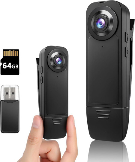 Mini Body Camera 1080P Police Body Camera with Memory Card, Body Worn Cam, Portable Wearable Patrol Video Recording Camcorder for Work Records and Guard, 64GB