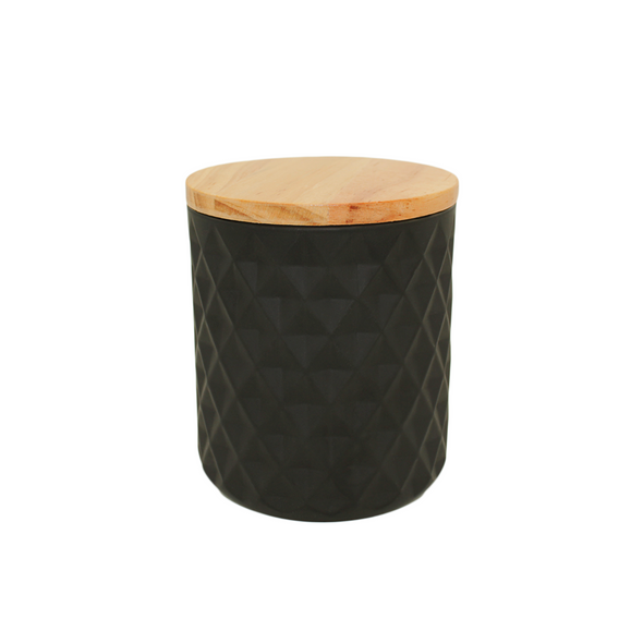8 oz Matte Black Textured Jar with Natural Wood Style Lids