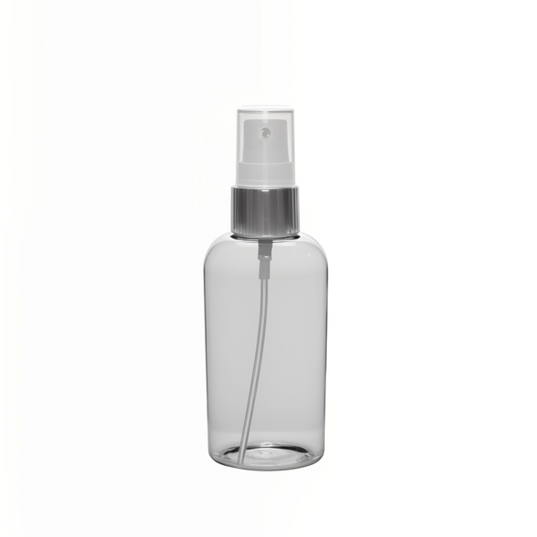 2 oz Oval Spray Bottle with Silver and White Sprayer