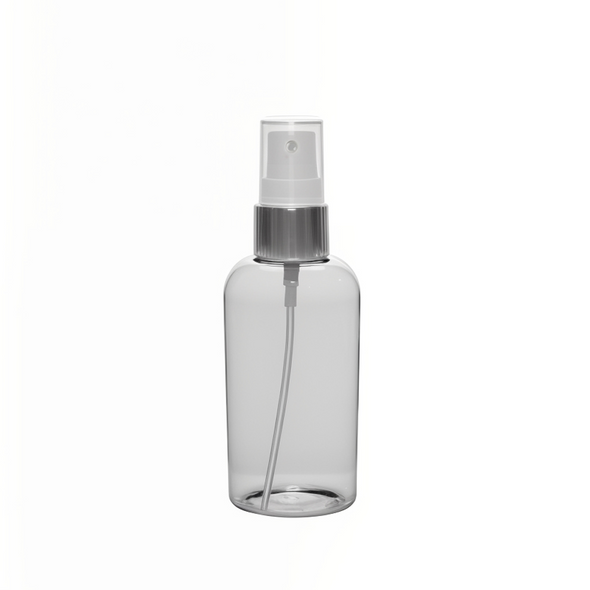 2 oz Oval Spray Bottle with Silver and White Sprayer Top
