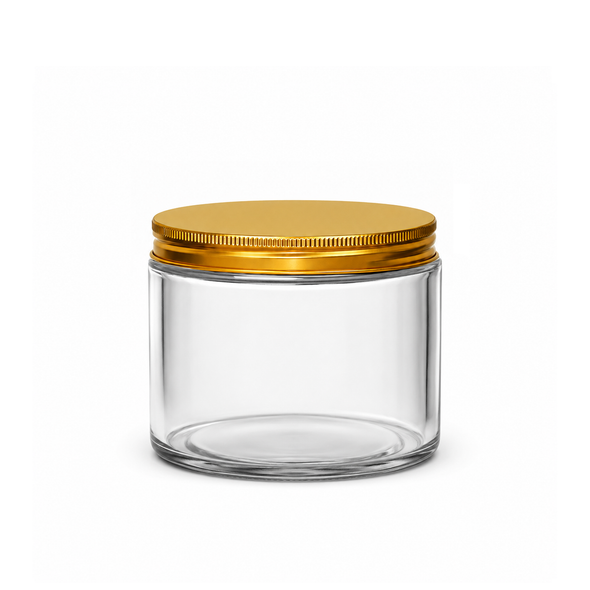 12 oz Clear Salsa Jar with Gold Lid