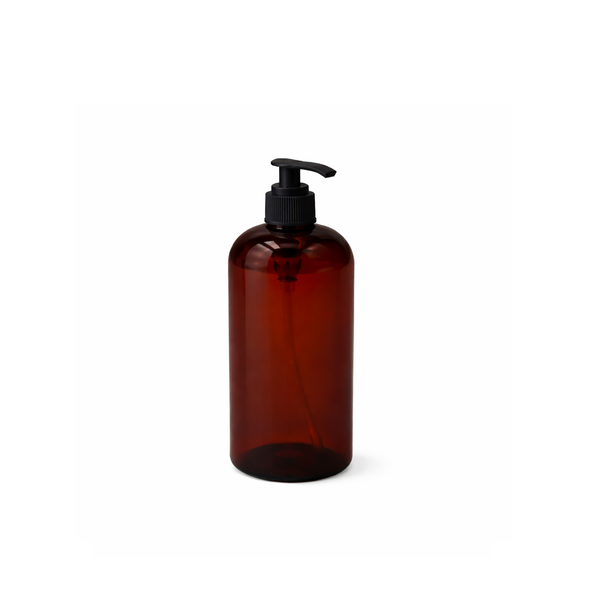 8 oz Amber Soap Bottle with Black Dispenser
