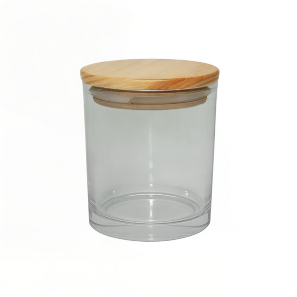 10 oz Clear Cali Jar with Natural Wood Style Lid