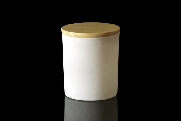 10 oz Matte White Jar with Natural Wood Style Lid