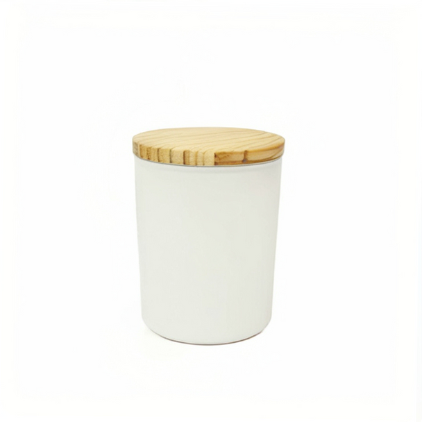 6 oz Matte White Cali Jar with Natural Wood Lid