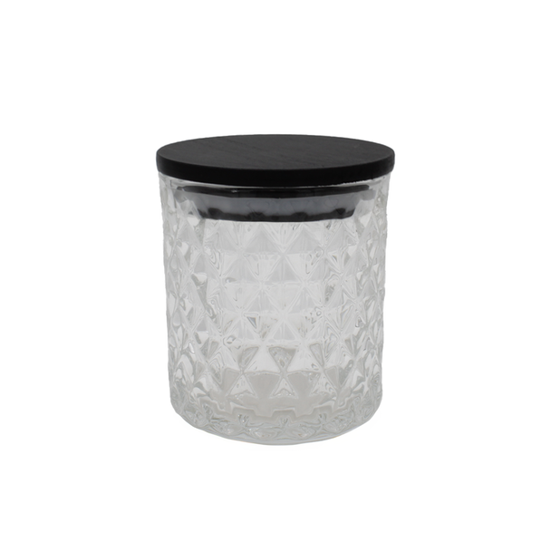 8 oz Clear Textured Jar with black wooden lid