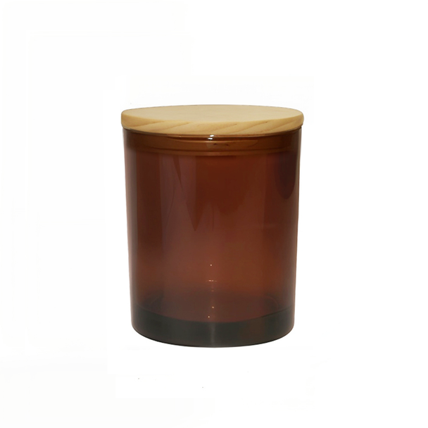 10 oz Amber Cali Jar with Natural Wood Style Lid