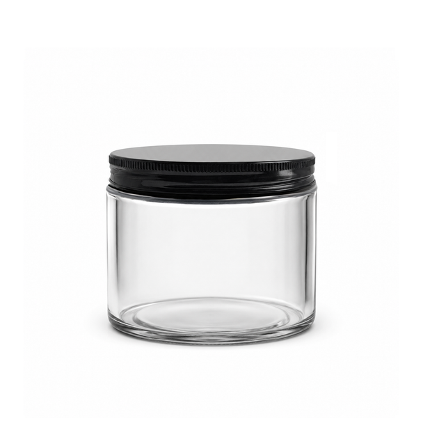 12 oz Clear Salsa Jar with Black Gloss Lid