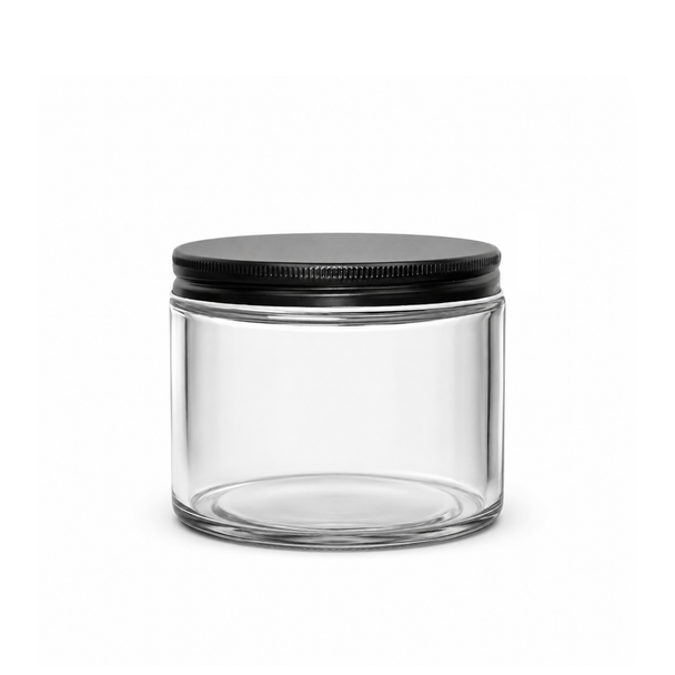 12 oz Clear Salsa Jar with Black Lid