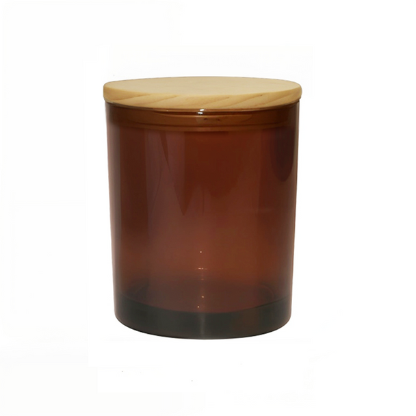 13.5 oz Amber Cali Jar with Natural Wood Style Lid