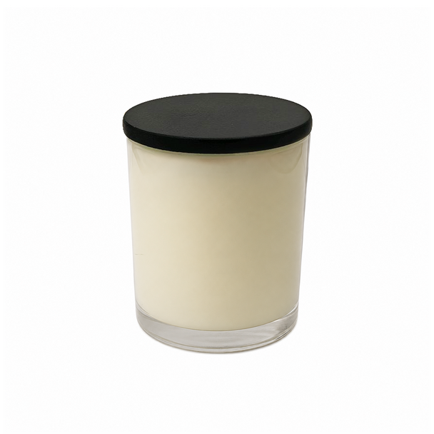 10 oz Gloss Ivory Cali Jar with Black Wood Style Lid