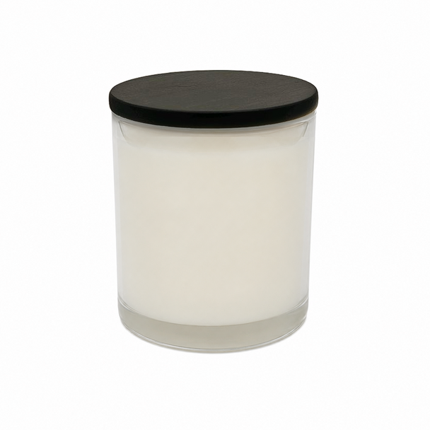 13.5 oz Gloss White Cali Jar with Black Wooden Style Lid