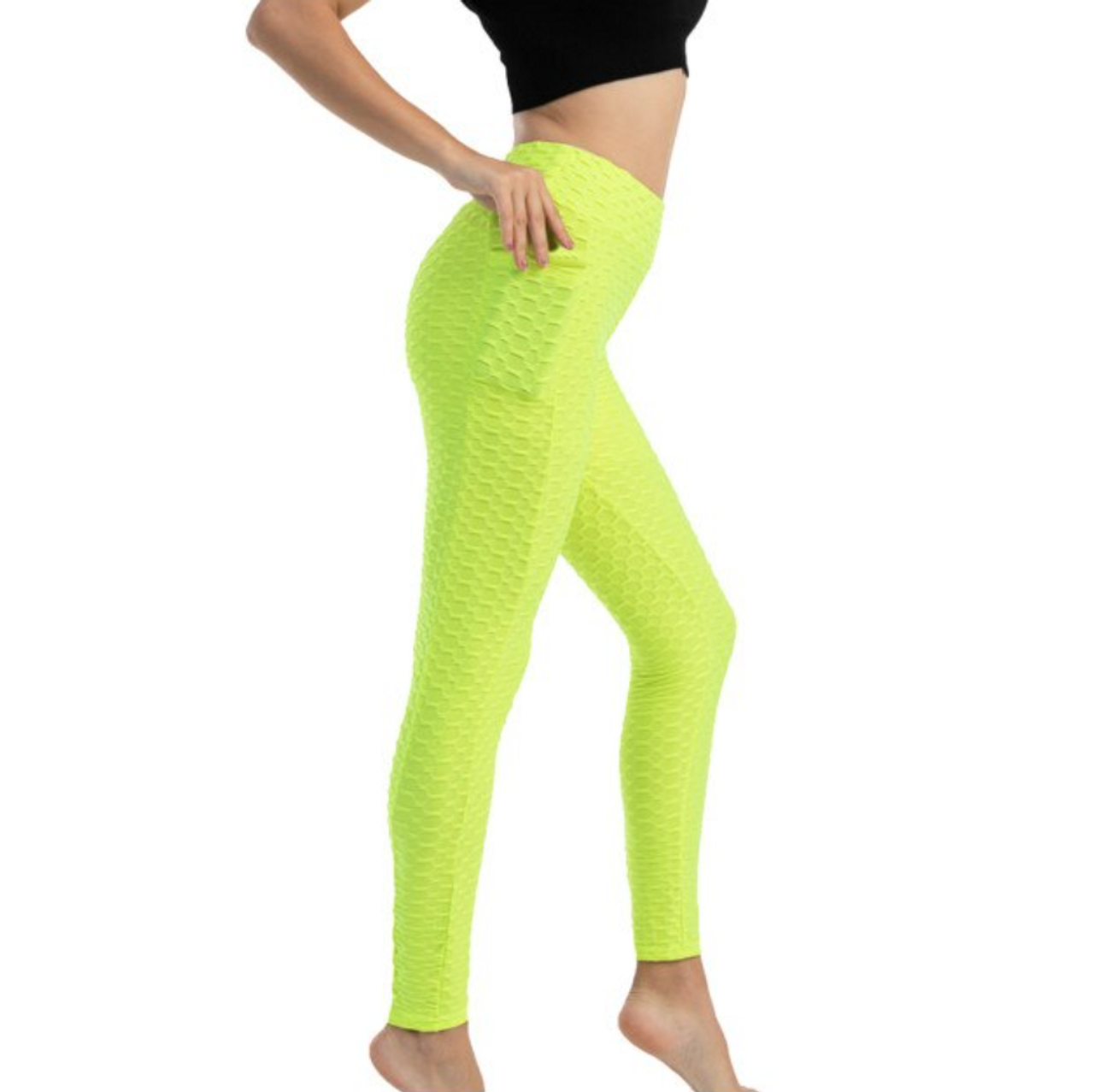 FRESNK High-Waisted Ultra Stretchy Leggings - Lime Green - Bargainshopuk