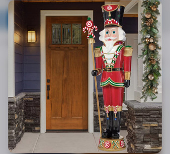 8ft Pre-lit Resin Candy Cane Nutcracker with 42 colour LED and Music